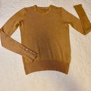Zara camel sweater with gold button detail.